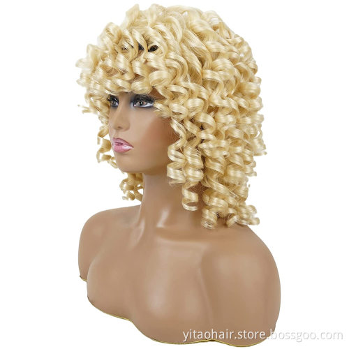 613 Blonde Wholesale Short Afro Curly Kinky Wig Fulffy Wave Synthetic Hair Wigs for Black Women  Blonde Short Curly Wigs
